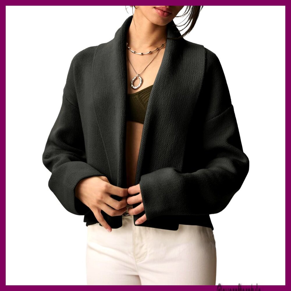 Cropped Cardigan Open Front Shawl Long Sleeve Sweater Jacket Women's